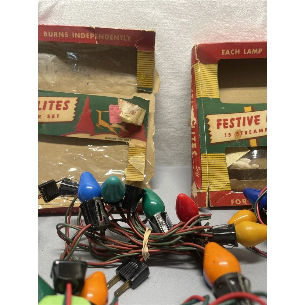 Vintage lot 4 Four Strands Christmas Lights C-9 2 - 15 bulb 2- 7 Bulbs Working
